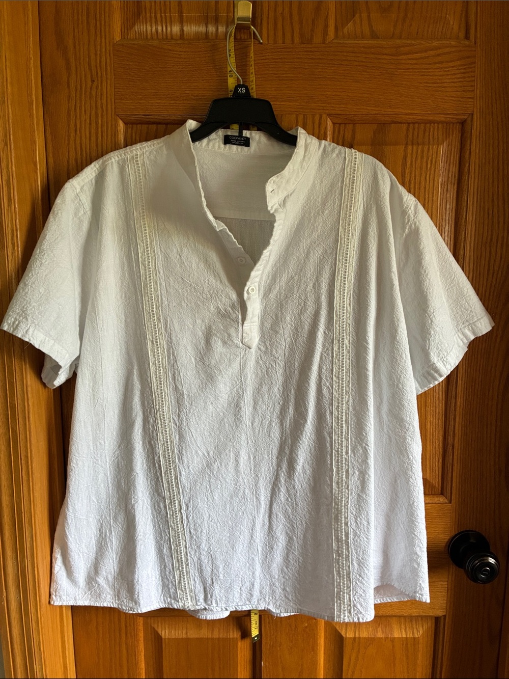 Women’s White Split-Neck xxl Short Sleeve Blouse